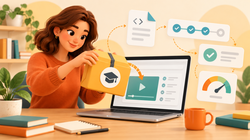 Educator uploading a SCORM package with progress, completion and grade tracking into Moodle