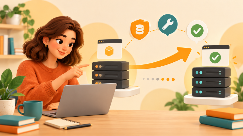 Administrator guiding a protected Moodle software upgrade between server stacks